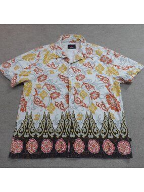 Vintage Epoch Shirt Large White Camp Tribal Paisley Made in USA Y2K